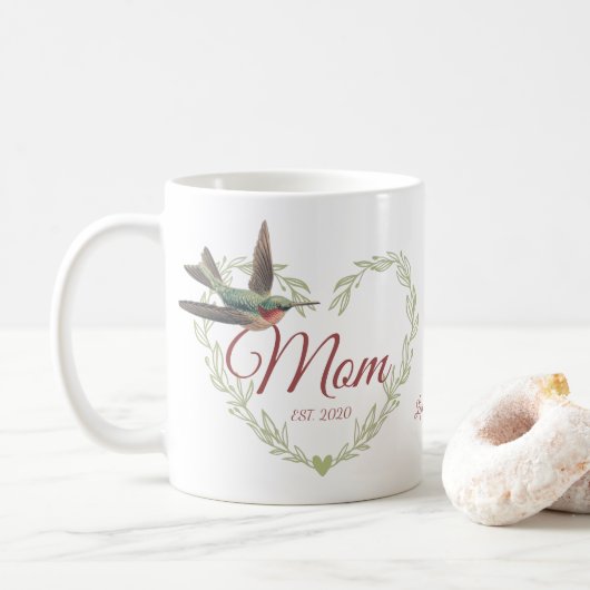 Cute Ma Heart Hummingbird Sage Green Coffee Mok (Met donut)