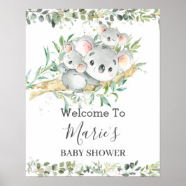 Cute Ma Koala Twins Greenery Neutral Baby shower Poster