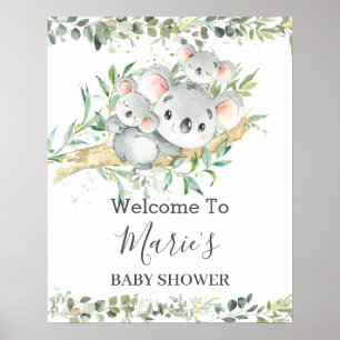 Cute Ma Koala Twins Greenery Neutral Baby shower Poster