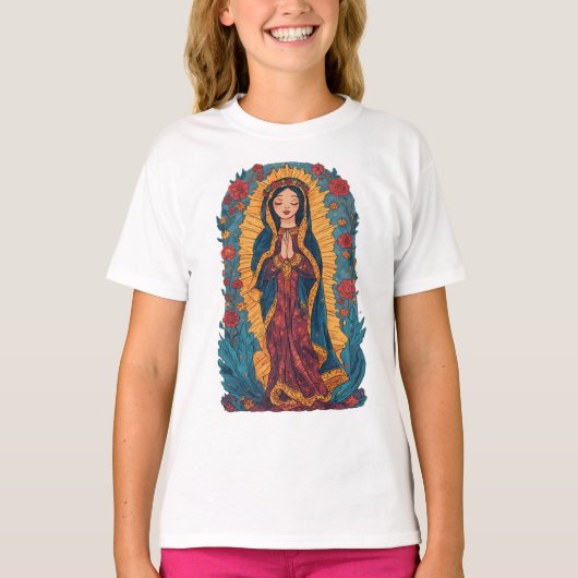 Cute Maagd van Guadalupe Meisjes T-shirt (Voorkant)