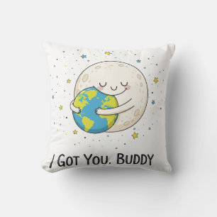 Cute Maan en Aarde Knuffel Illustratie met Kussen