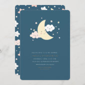 Cute Maan en Ster Baby Shower Uitnodiging Navy (Voorkant / Achterkant)