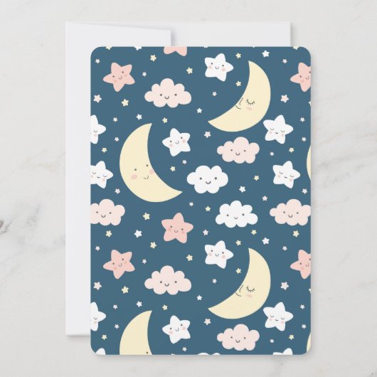 Cute Maan en Ster Baby Shower Uitnodiging Navy (Achterkant)