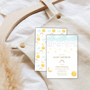 Cute Maan Star Regenboog Regendruppel Baby Shower Kaart