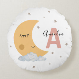 Cute Maan & Wolken Ronde Babykamer Kussen Roze Ini