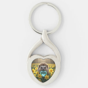 Cute Maart-egel met aquamarijn Hart Sleutelhanger
