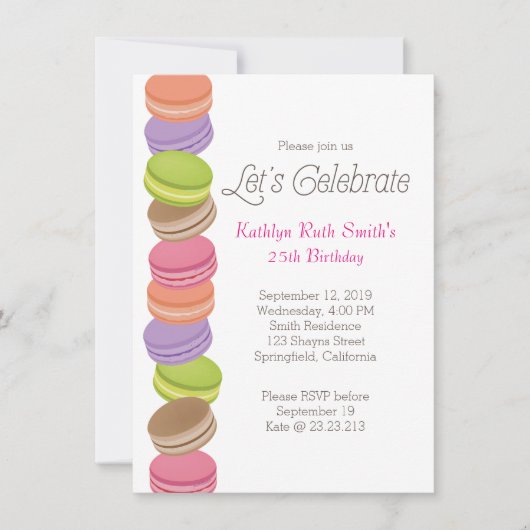 Cute Macaron Birthday Invitation Kaart (Voorkant)
