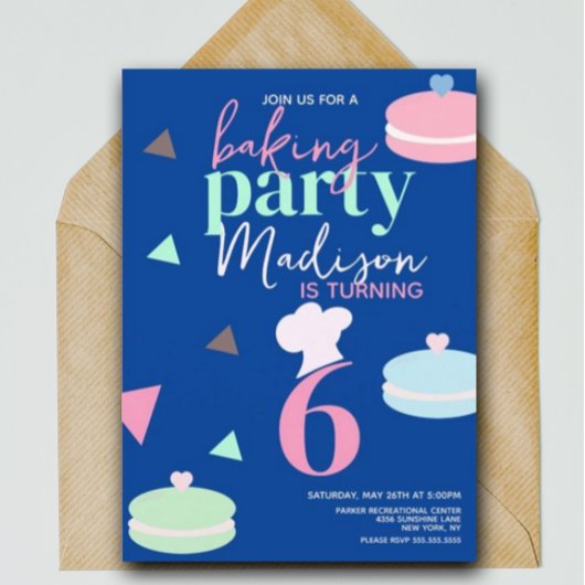 Cute Macaron Confetti Birthday Party Invitation Kaart