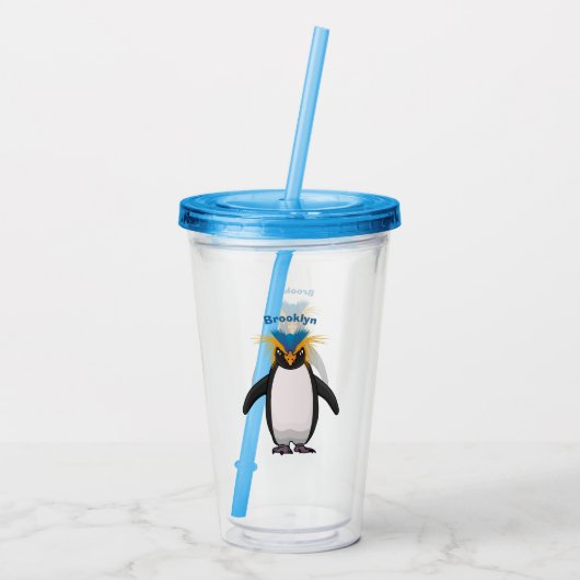 Cute macaroni penguin cartoon acryl drinkbeker (Achterkant)