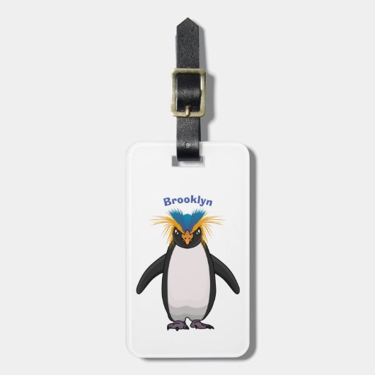 Cute macaroni penguin cartoon bagagelabel (Voorkant verticaal)