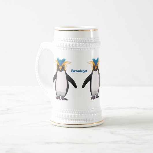 Cute macaroni penguin cartoon bierpul (Voorkant links)