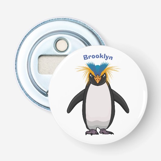 Cute macaroni penguin cartoon button flesopener (Voorkant)