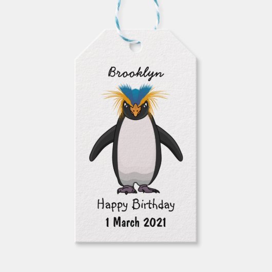 Cute macaroni penguin cartoon cadeaulabel (Voorkant)