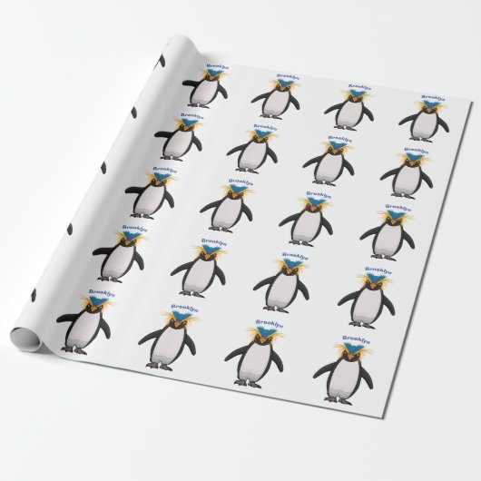 Cute macaroni penguin cartoon cadeaupapier (Uitgerold)