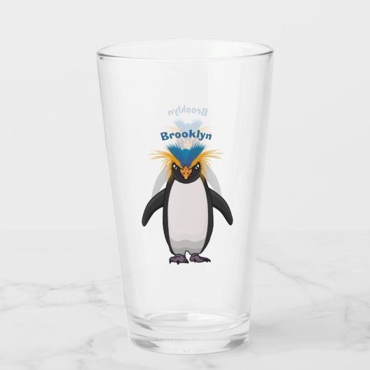 Cute macaroni penguin cartoon glas (Achterkant)