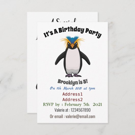 Cute macaroni penguin cartoon kaart (Voorkant / Achterkant)