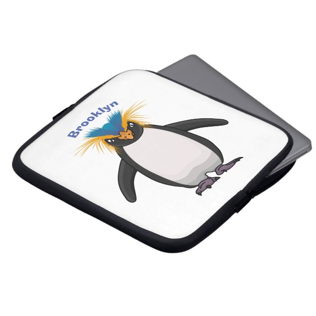 Cute macaroni penguin cartoon laptop sleeve (Voorkant top)
