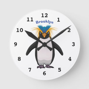 Cute macaroni penguin cartoon ronde klok