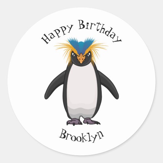 Cute macaroni penguin cartoon ronde sticker (Voorkant)