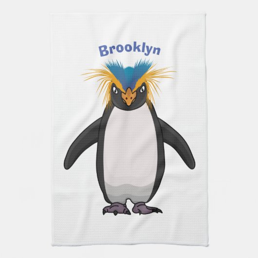 Cute macaroni penguin cartoon theedoek (Verticaal)