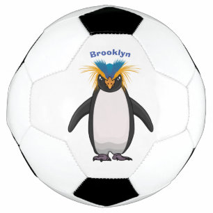 Cute macaroni penguin cartoon voetbal