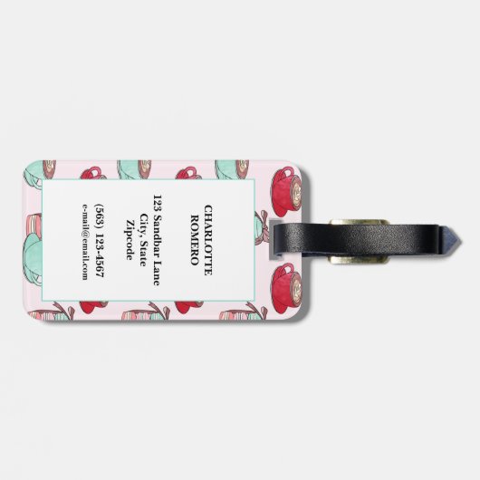 Cute Macarons en Cappuccino | Deegwaren | Monogram Bagagelabel (Achterkant horizontaal)