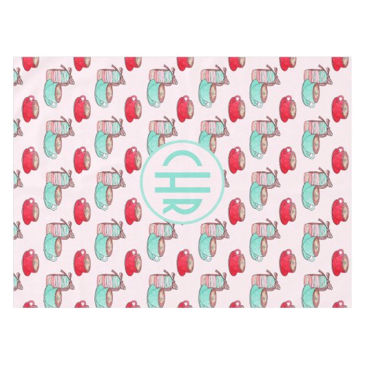 Cute Macarons en Cappuccino | Deegwaren | Monogram Tafelkleed (Voorkant (Horizontaal))