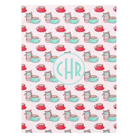 Cute Macarons en Cappuccino | Deegwaren | Monogram Tafelkleed (Voorkant)