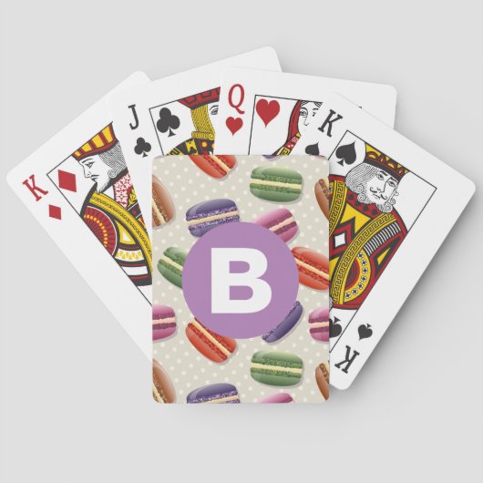Cute Macaroon Pattern Dotty Lila Monogram Pokerkaarten (Achterkant)