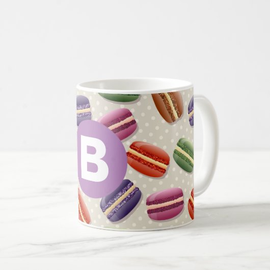 Cute Macaroon Pattern Dotty Purple Monogram Koffiemok (Voorkant rechts)