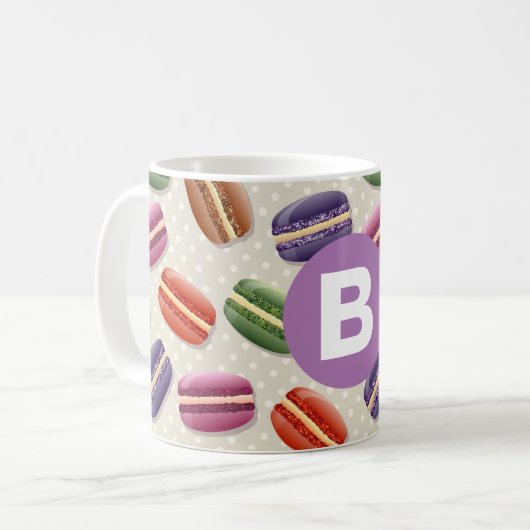 Cute Macaroon Pattern Dotty Purple Monogram Koffiemok (Voorkant links)