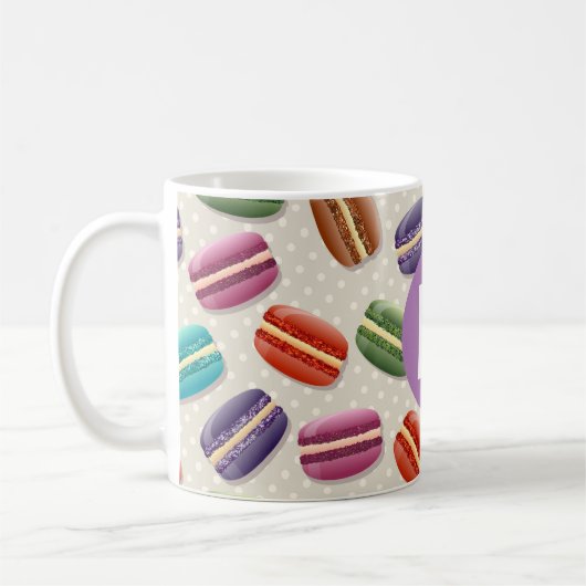 Cute Macaroon Pattern Dotty Purple Monogram Koffiemok (Links)
