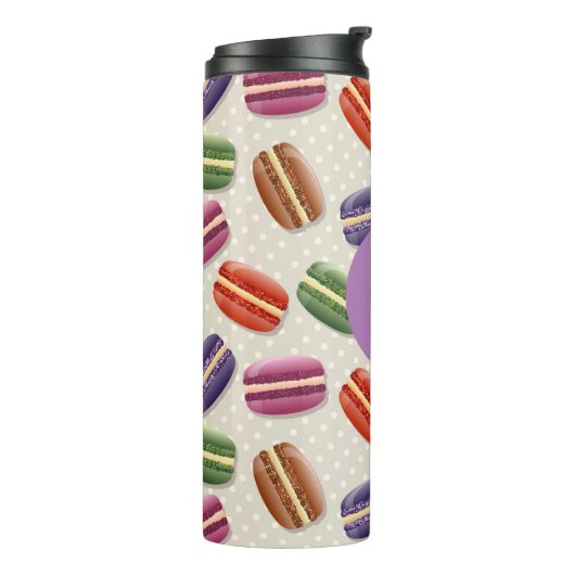 Cute Macaroon Pattern Dotty Purple Monogram Thermosbeker (Gedraaid links)
