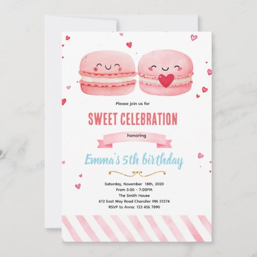 Cute macaroon theme party invitation kaart (Voorkant)