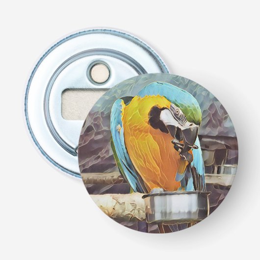 CUTE MACAW BUTTON FLESOPENER (Voorkant)
