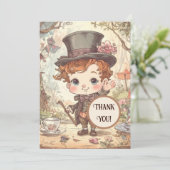 Cute Mad Hatter Whimsical Wonderland Woodland Art Bedankkaart (Staand voorkant)