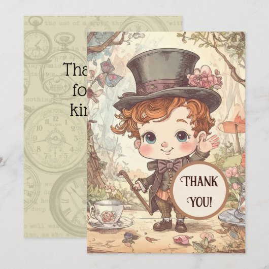 Cute Mad Hatter Whimsical Wonderland Woodland Art Bedankkaart (Voorkant / Achterkant)