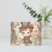 Cute Mad Hatter Whimsical Wonderland Woodland Art Briefkaart (Staand voorkant)