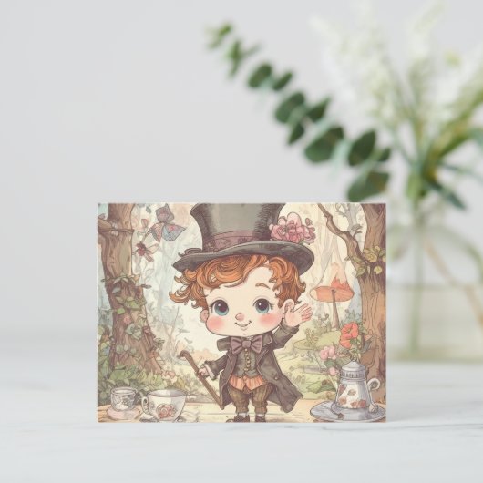 Cute Mad Hatter Whimsical Wonderland Woodland Art Briefkaart (Staand voorkant)