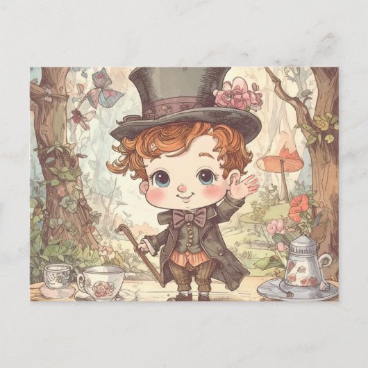Cute Mad Hatter Whimsical Wonderland Woodland Art Briefkaart (Voorkant)