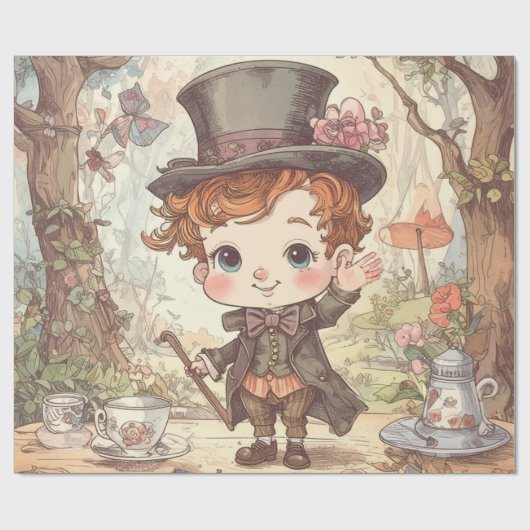 Cute Mad Hatter Whimsical Wonderland Woodland Art Cadeaupapier (Vlak)