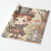 Cute Mad Hatter Whimsical Wonderland Woodland Art Cadeaupapier (Uitgerold)