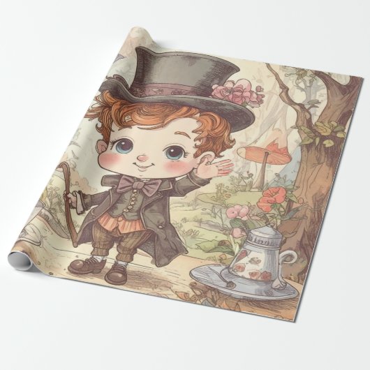 Cute Mad Hatter Whimsical Wonderland Woodland Art Cadeaupapier (Uitgerold)