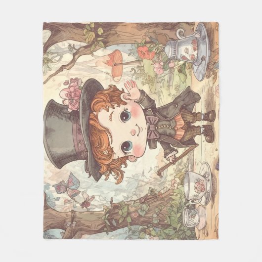 Cute Mad Hatter Whimsical Wonderland Woodland Art Fleece Deken (Voorkant)