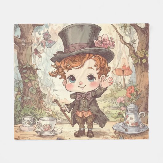Cute Mad Hatter Whimsical Wonderland Woodland Art Fleece Deken (Voorkant (Horizontaal))
