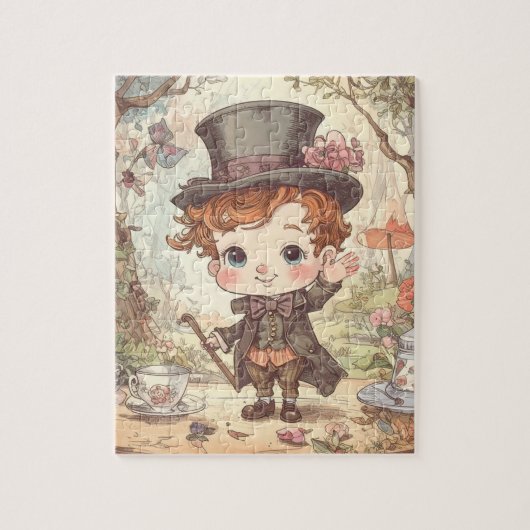 Cute Mad Hatter Whimsical Wonderland Woodland Art Legpuzzel (Verticaal)