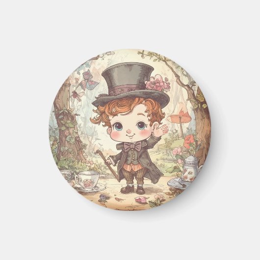 Cute Mad Hatter Whimsical Wonderland Woodland Art Magneet (Voorkant)