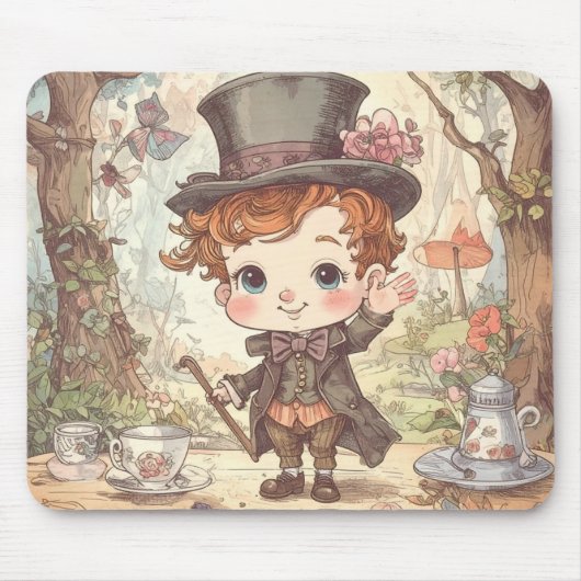 Cute Mad Hatter Whimsical Wonderland Woodland Art Muismat (Voorkant)