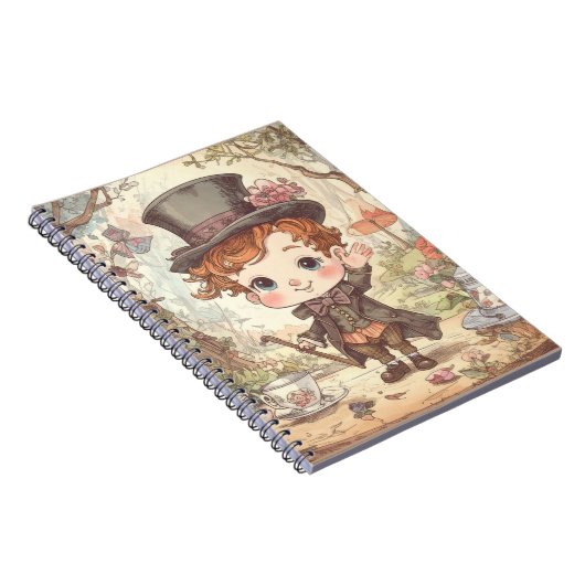 Cute Mad Hatter Whimsical Wonderland Woodland Art Notitieboek (Rechterzijde)