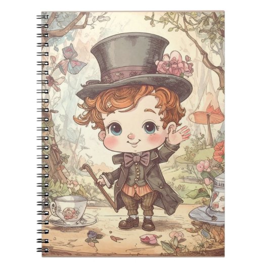 Cute Mad Hatter Whimsical Wonderland Woodland Art Notitieboek (Voorkant)